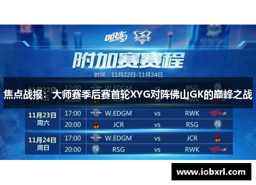 焦点战报：大师赛季后赛首轮XYG对阵佛山GK的巅峰之战
